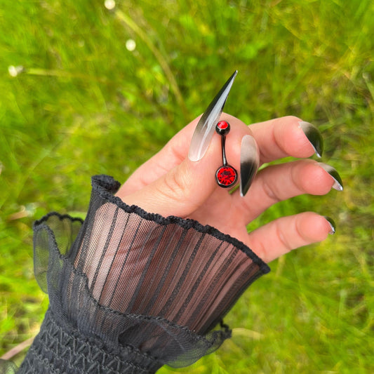 Red Belly Button Piercing, Gothic Dangle Belly Bar Piercing, Rhinestones Navel Piercing, Stainless Surgical Steel, Simple Black Navel Rings