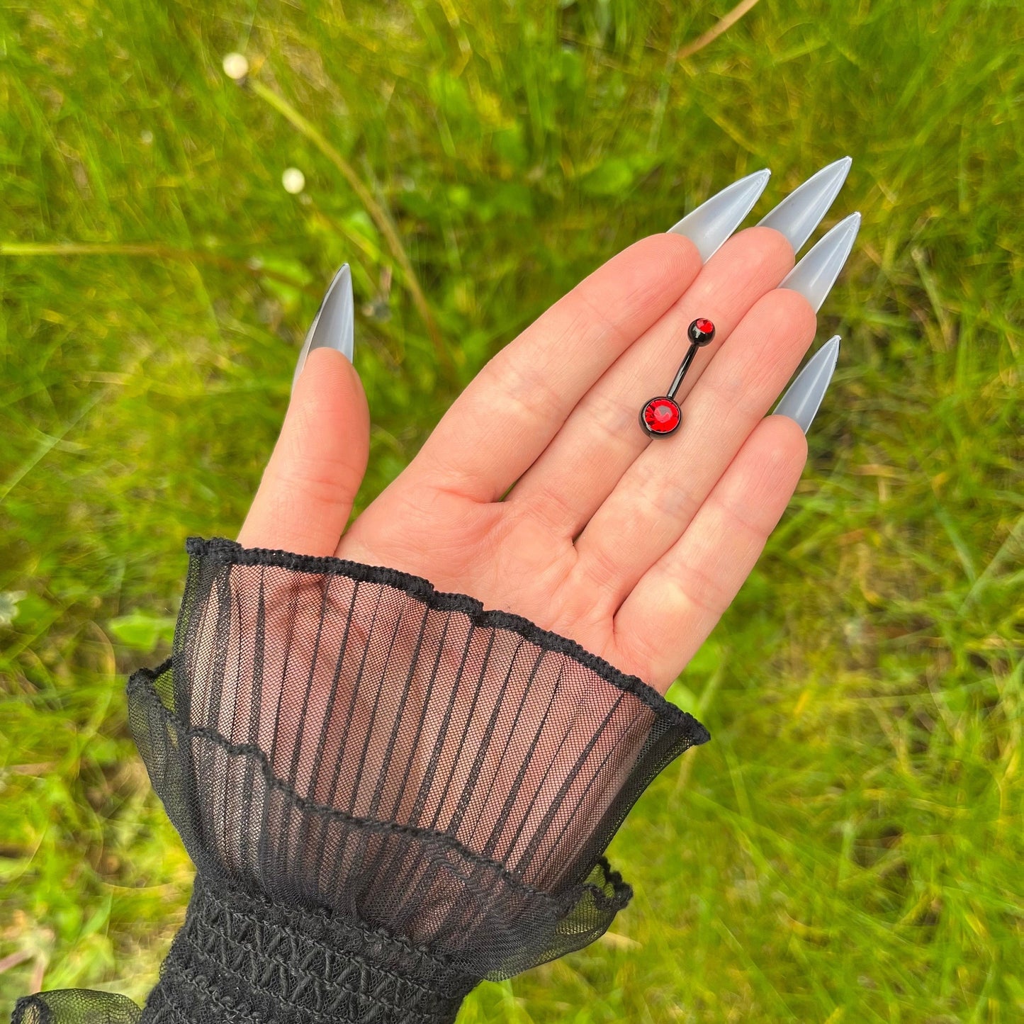 Red Belly Button Piercing, Gothic Dangle Belly Bar Piercing, Rhinestones Navel Piercing, Stainless Surgical Steel, Simple Black Navel Rings