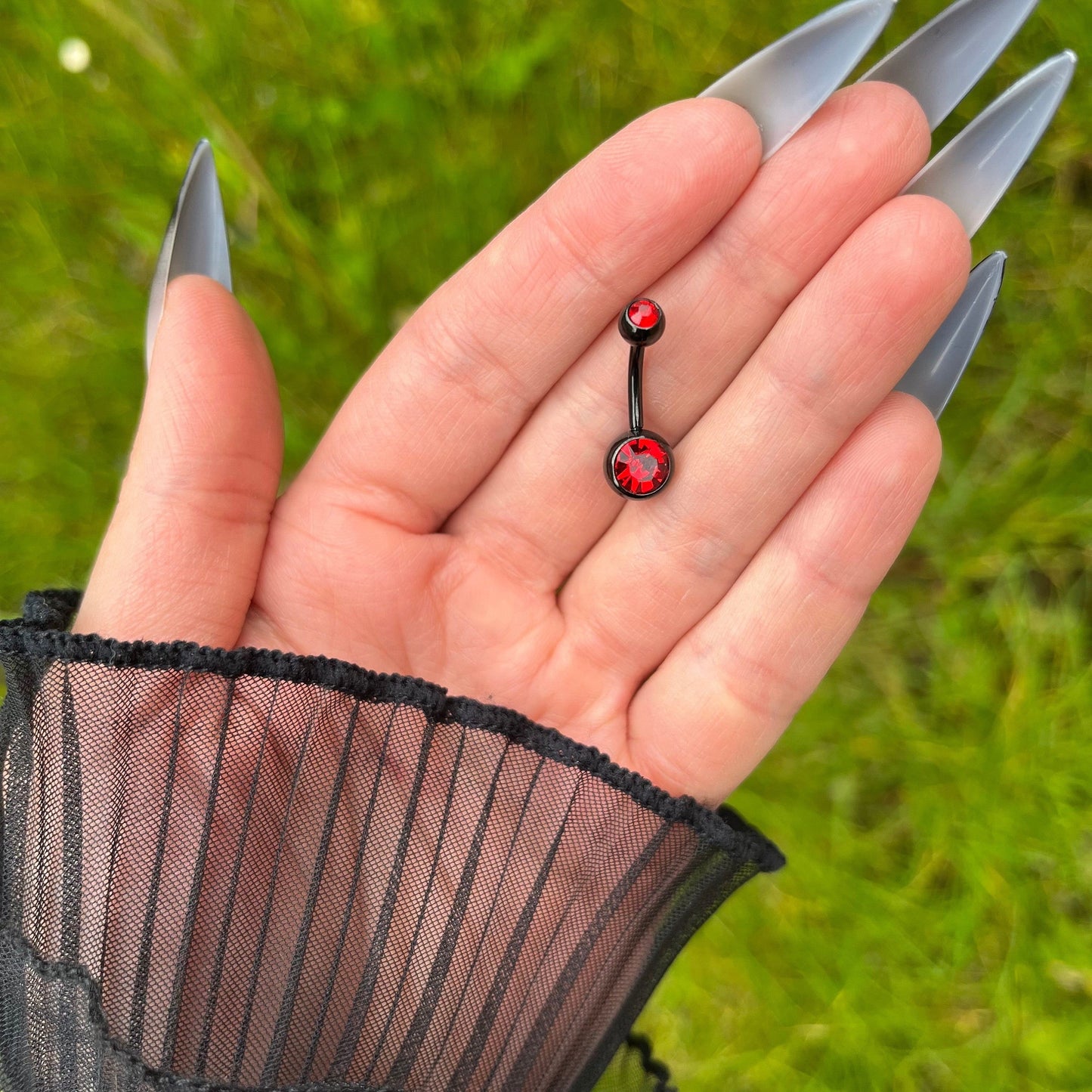 Red Belly Button Piercing, Gothic Dangle Belly Bar Piercing, Rhinestones Navel Piercing, Stainless Surgical Steel, Simple Black Navel Rings