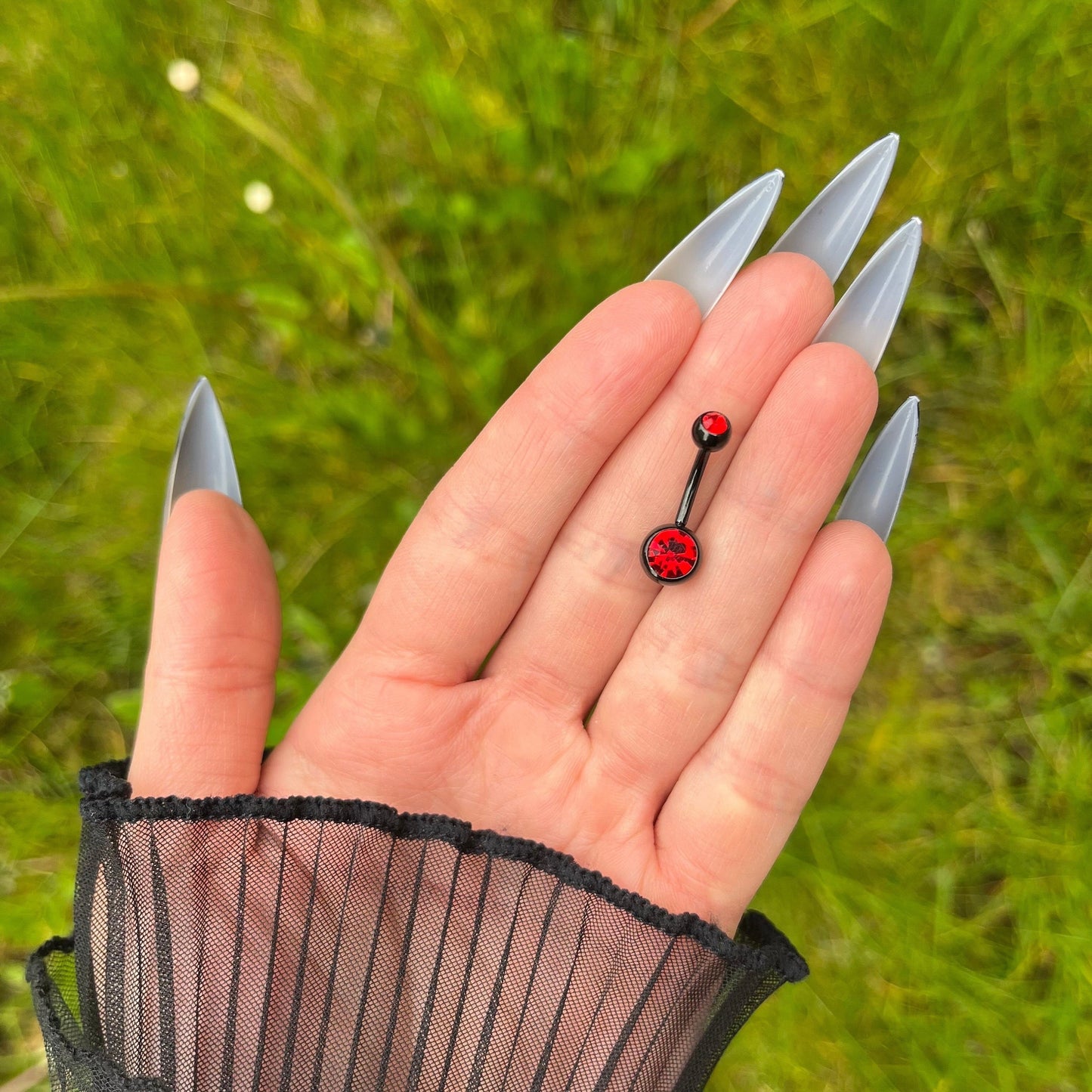 Red Belly Button Piercing, Gothic Dangle Belly Bar Piercing, Rhinestones Navel Piercing, Stainless Surgical Steel, Simple Black Navel Rings