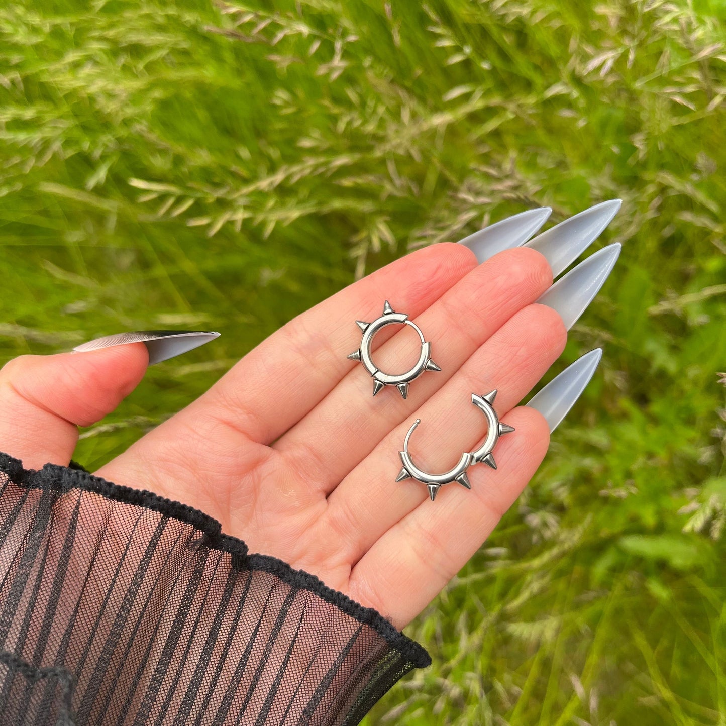 Spiky Hoop Earrings, Round Hoop Earrings, Stainless Steel Loop Earrings, Multiple sizes, Grunge Gothic Aesthetic Ear Jewellery with spikes