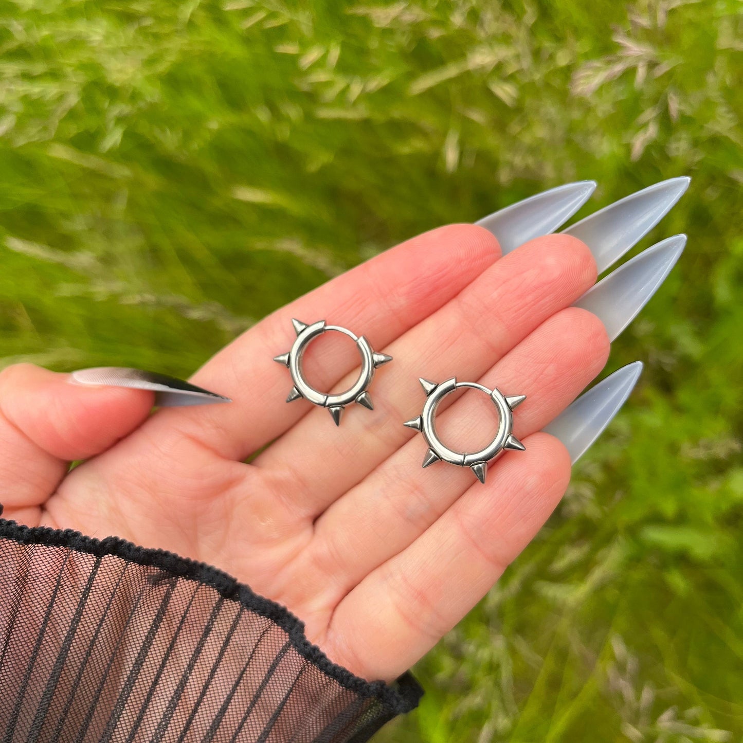 Spiky Hoop Earrings, Round Hoop Earrings, Stainless Steel Loop Earrings, Multiple sizes, Grunge Gothic Aesthetic Ear Jewellery with spikes