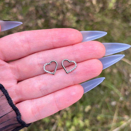 Titanium Daith Heart Ring: Crystal Gems Hinged Hoop - 16G 8mm/10mm