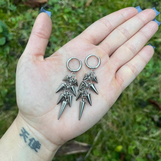 Spike Hoop Earrings: Stainless Steel Dangle Huggie Hoops