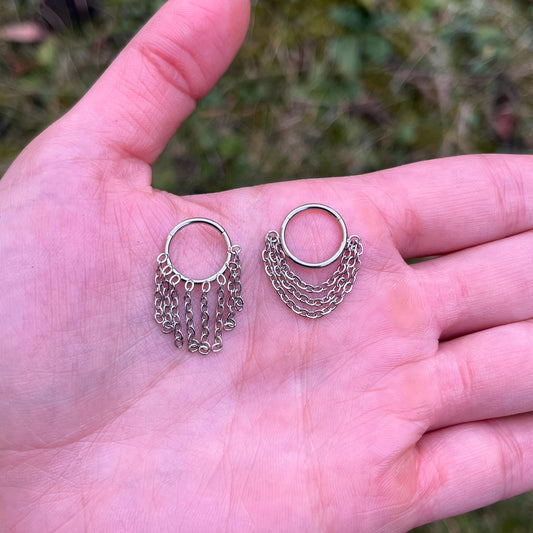Dangling Chain Septum Clicker: Stainless Steel Hinged Nose Ring 16G 8mm/10mm