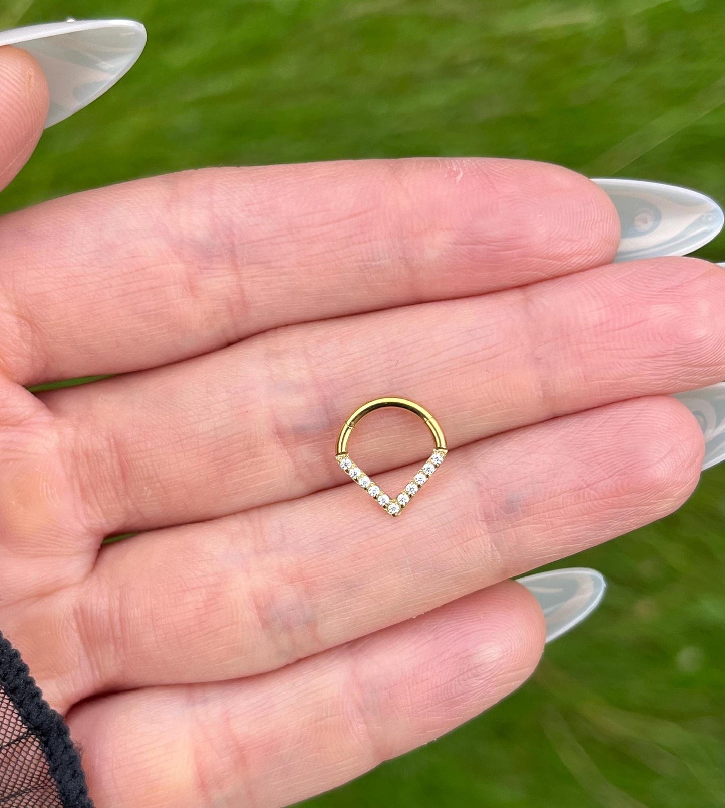 Crystal Septum Clicker: 16G Hinged Stainless Steel Nose Ring 8mm/10mm