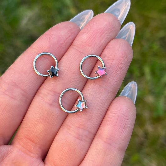 Star Septum Ring: Stainless Steel Hinged Nose Hoop (16G, 8mm)
