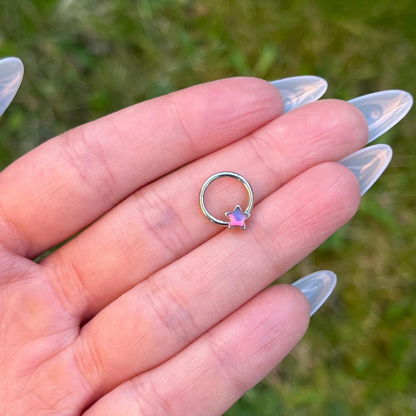 Star Septum Ring: Stainless Steel Hinged Nose Hoop (16G, 8mm)