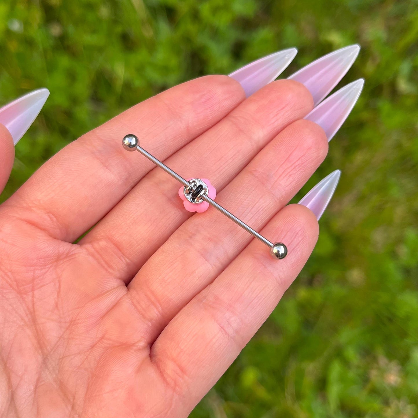 Rose Industrial Barbell Piercing: Stainless Steel Body Jewelry (38mm, 14G/1.6mm)