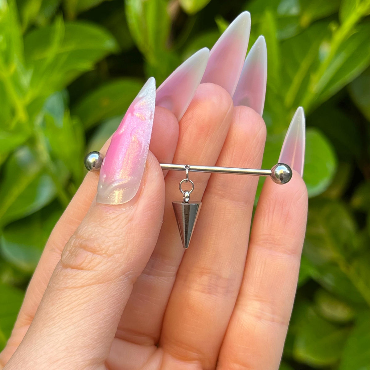 Gothic Industrial Barbell Piercing: Stainless Steel Spike Pendant, 14G 38mm