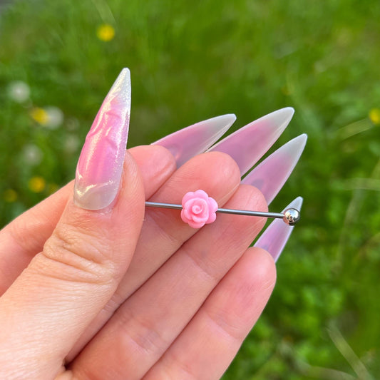 Rose Industrial Barbell Piercing: Stainless Steel Body Jewelry (38mm, 14G/1.6mm)