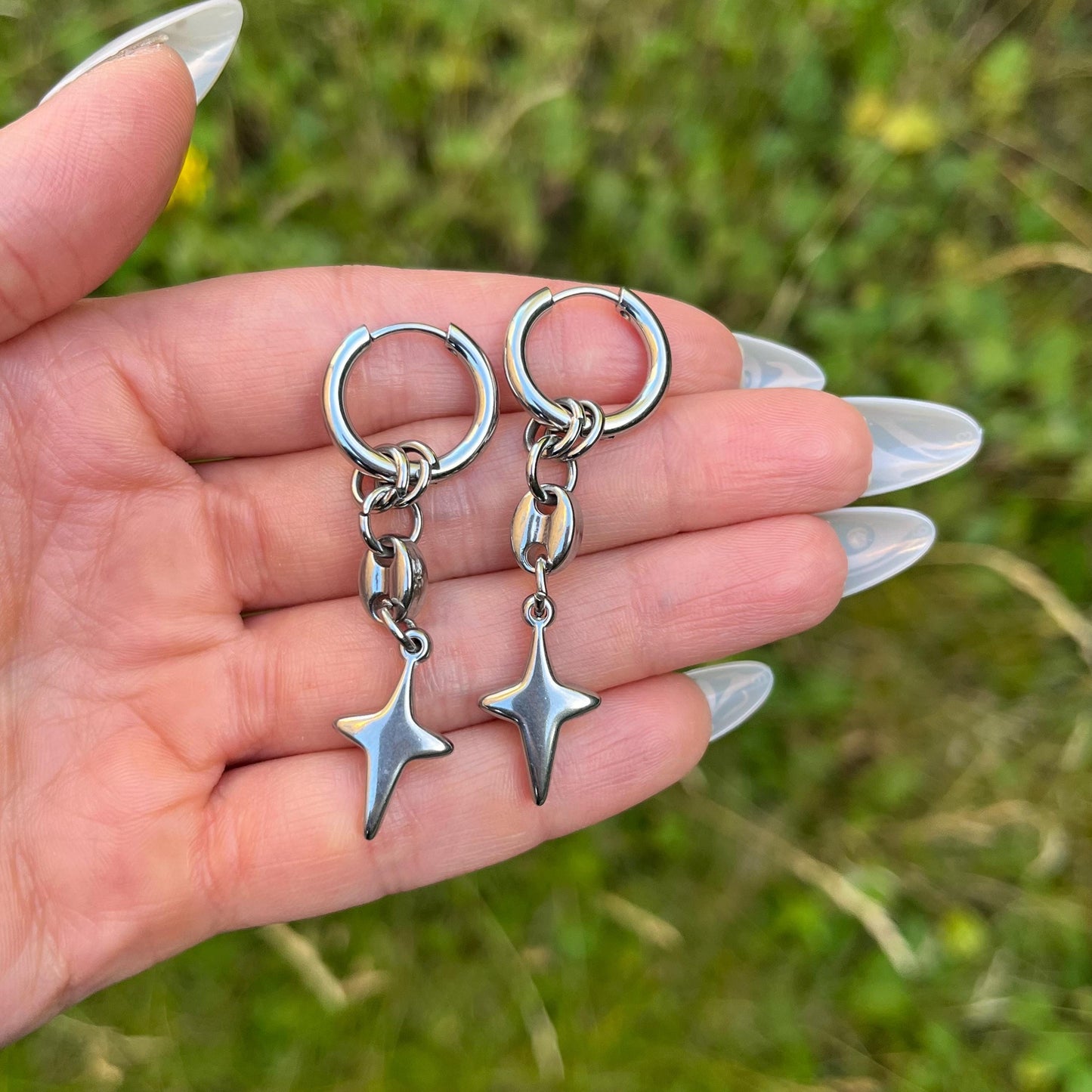 Star Dangle Hoop Earrings: Stainless Steel, Punk Y2K Unisex