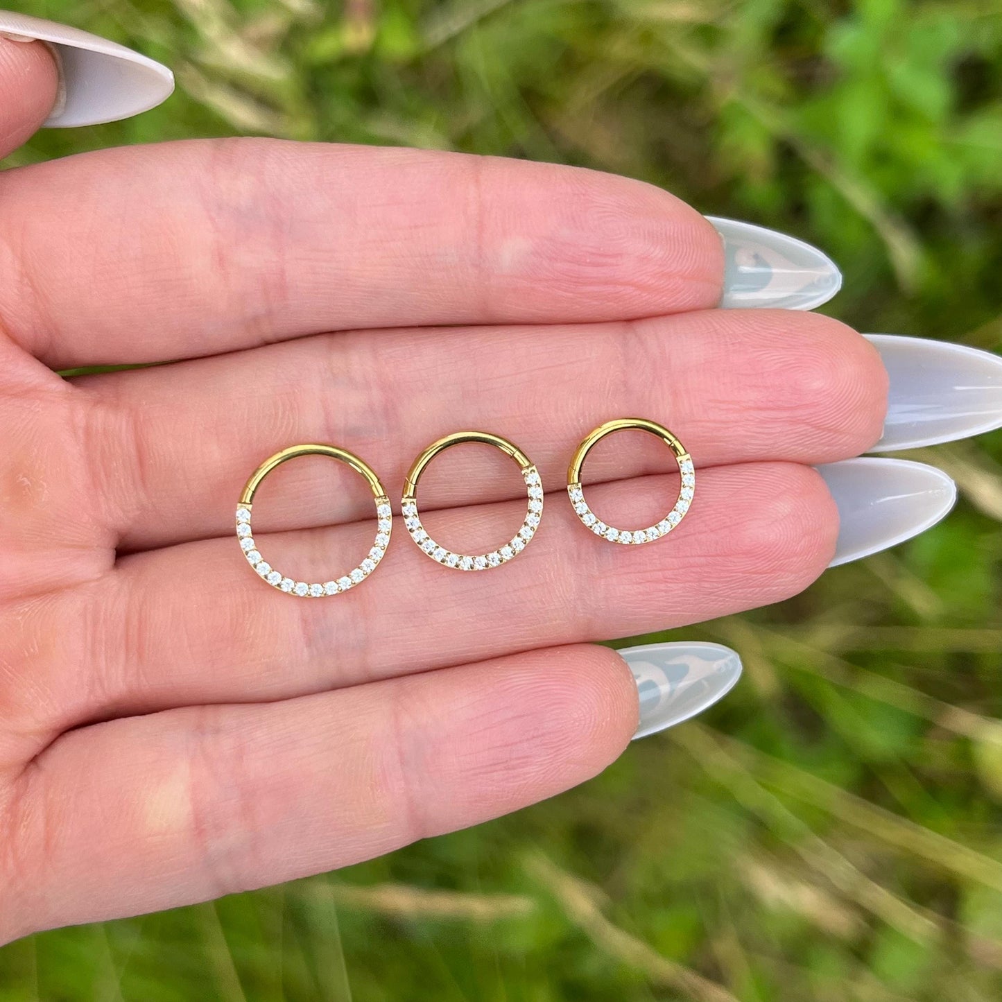 Titanium Ring with Crystal Gems for Septum/Daith: 8mm/9mm/10mm/11mm/12mm