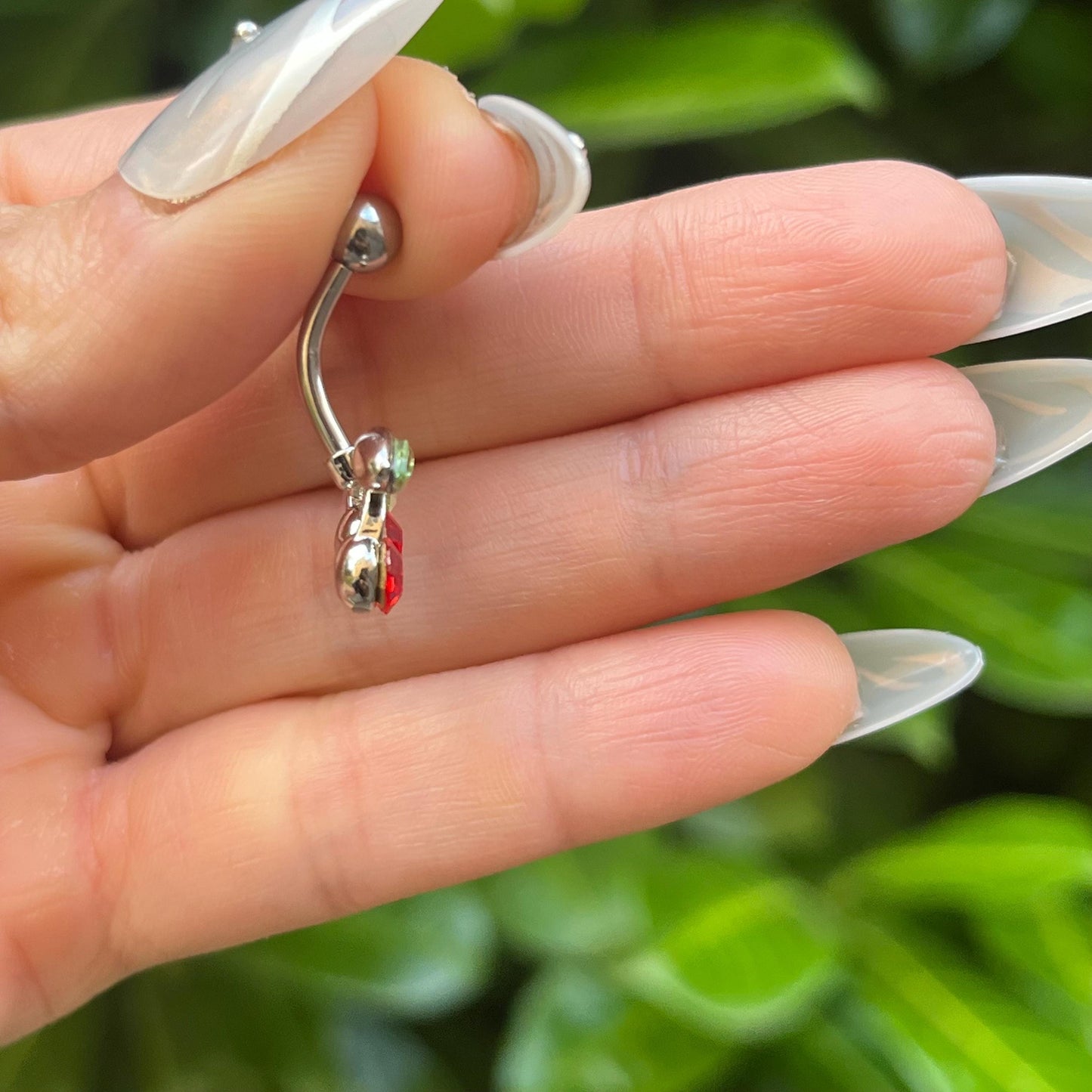 Cherry Belly Button Ring: Stainless Steel Navel Piercing, Silver/Gold