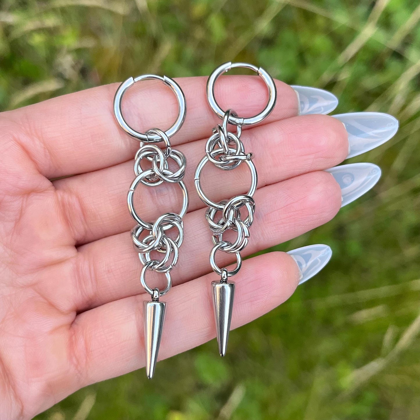 Spike Hoop Earrings: Stainless Steel Gothic Dangle Huggie Hoops