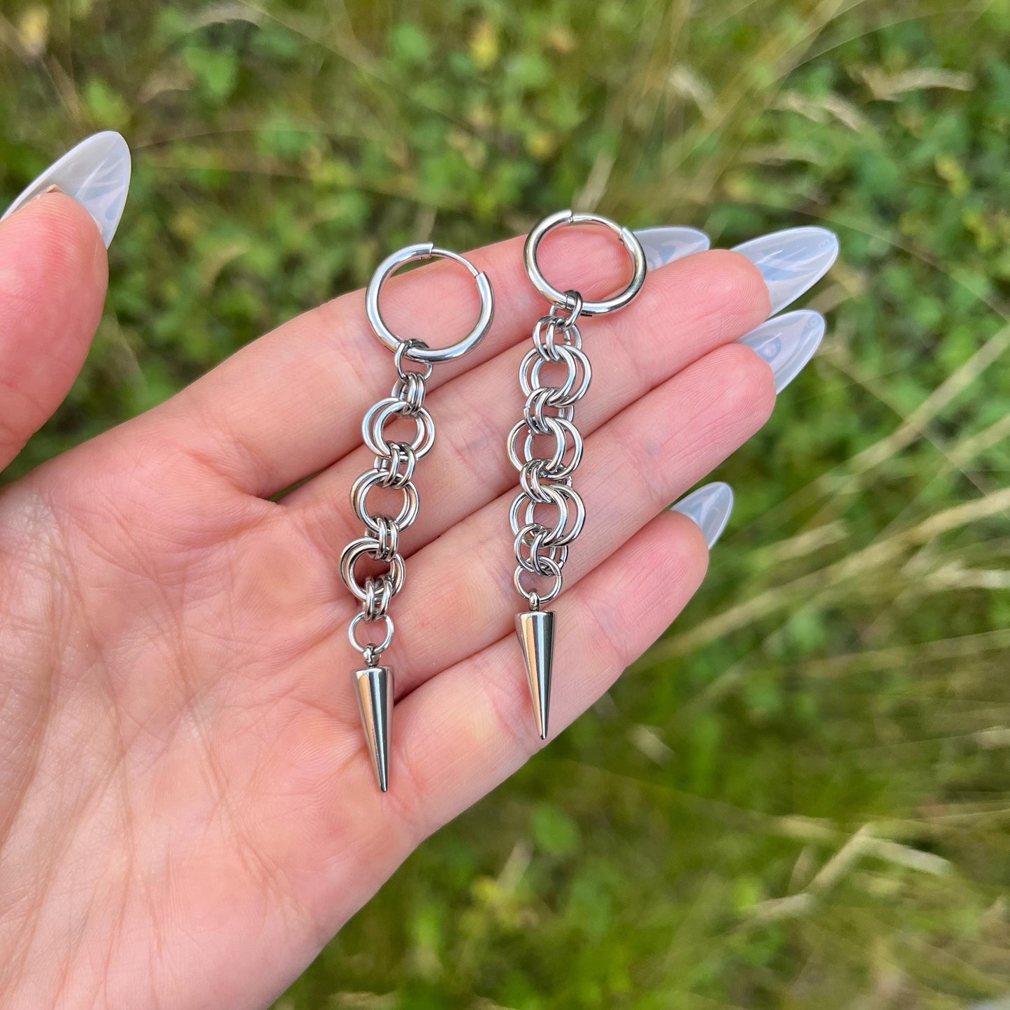 Stainless Steel Spike Hoop Earrings: Gothic Grunge Punk Dangle Jewelry