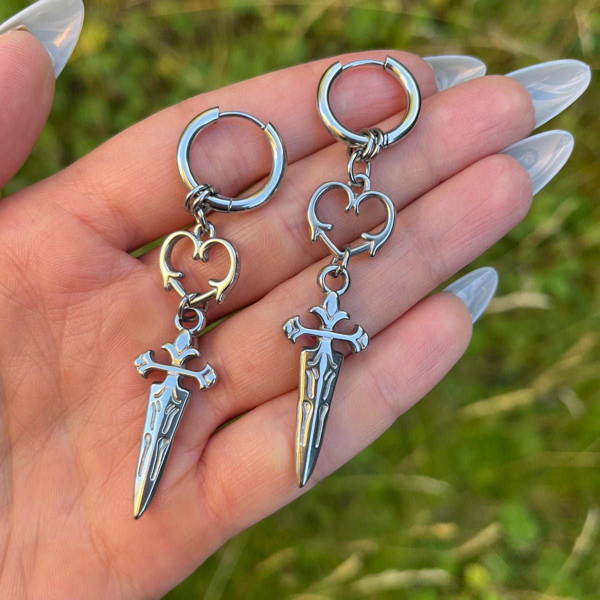 Dagger Hoop Earrings, Unisex Gothic/Grunge/Punk/Emo, stainless steel