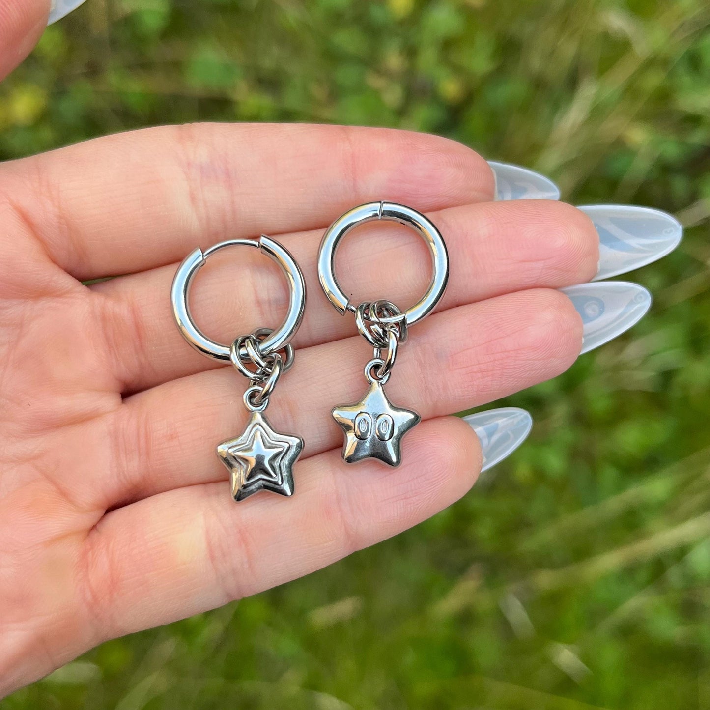 Star Hoop Earrings: Stainless Steel, Hoops with dangle charms