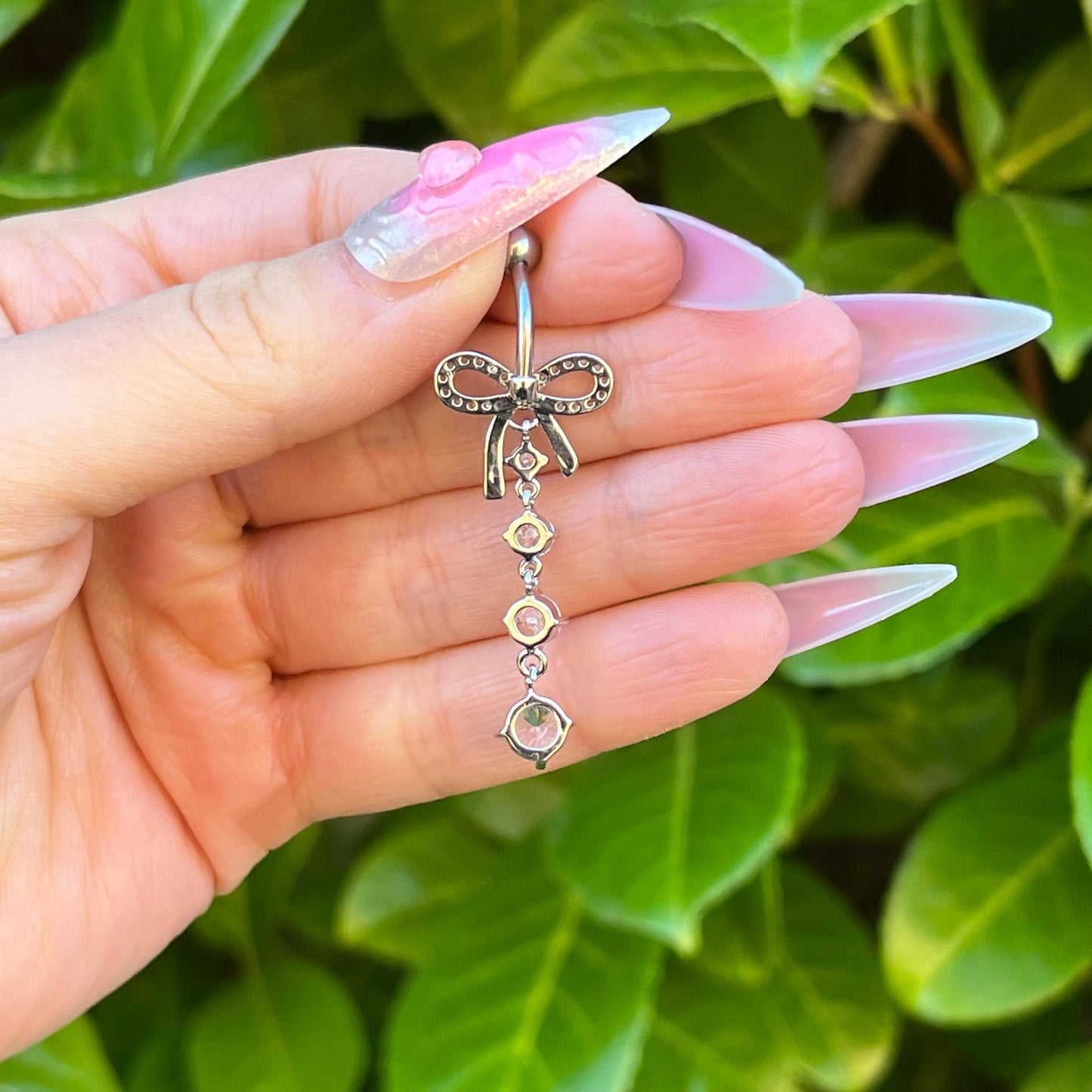 Bow Pendant Dangle Belly Button Piercing: Stainless Steel Navel Piercing, Gold/Silver