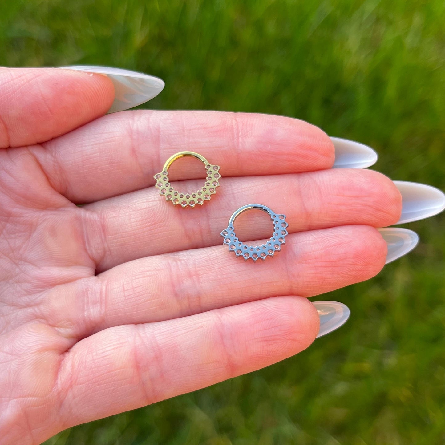 Septum/Daith ring with Crystal gems: Titanium 16G 8mm