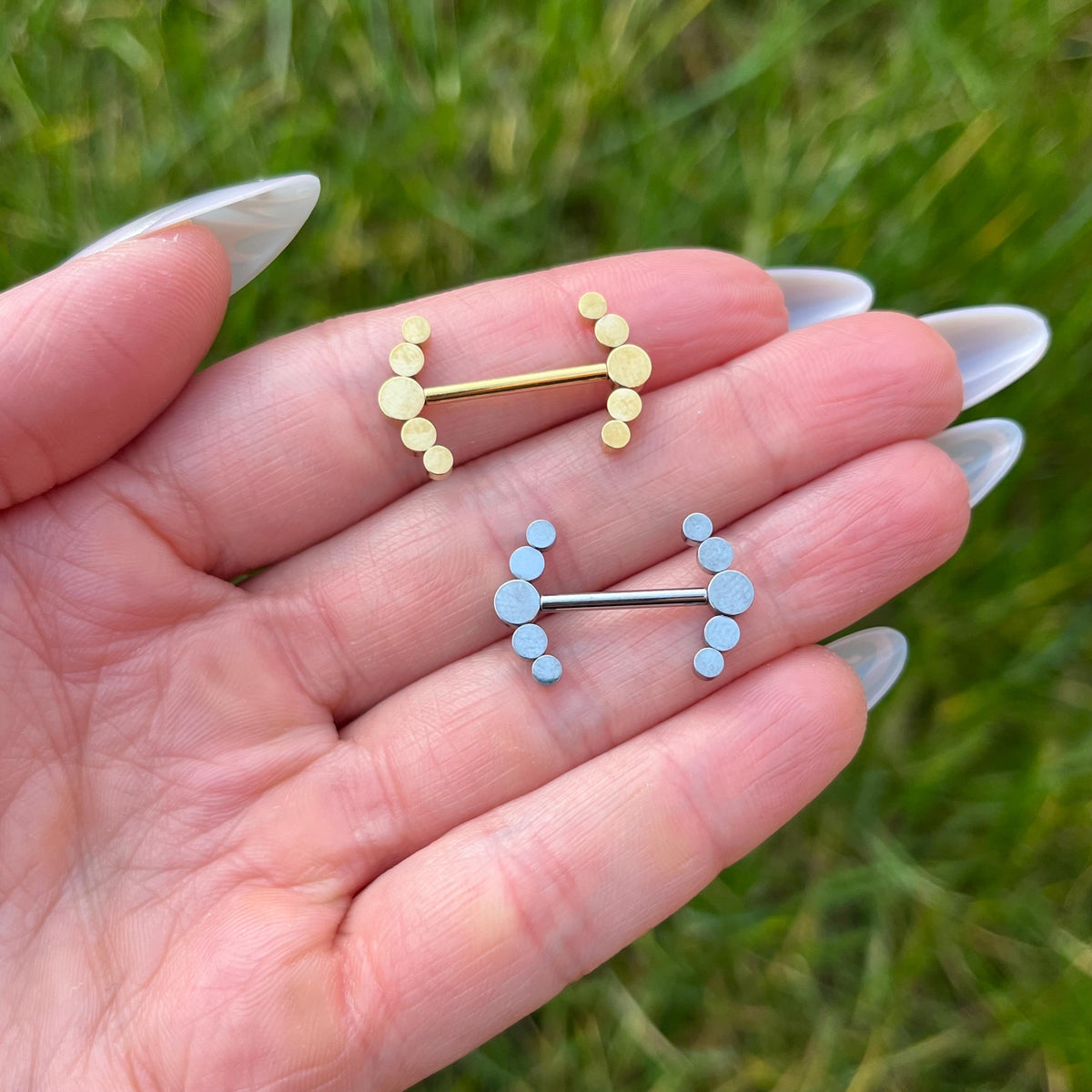 Crystal Gem Titanium Nipple Barbells: Nipple Piercing Pair, 14G 14mm/16mm