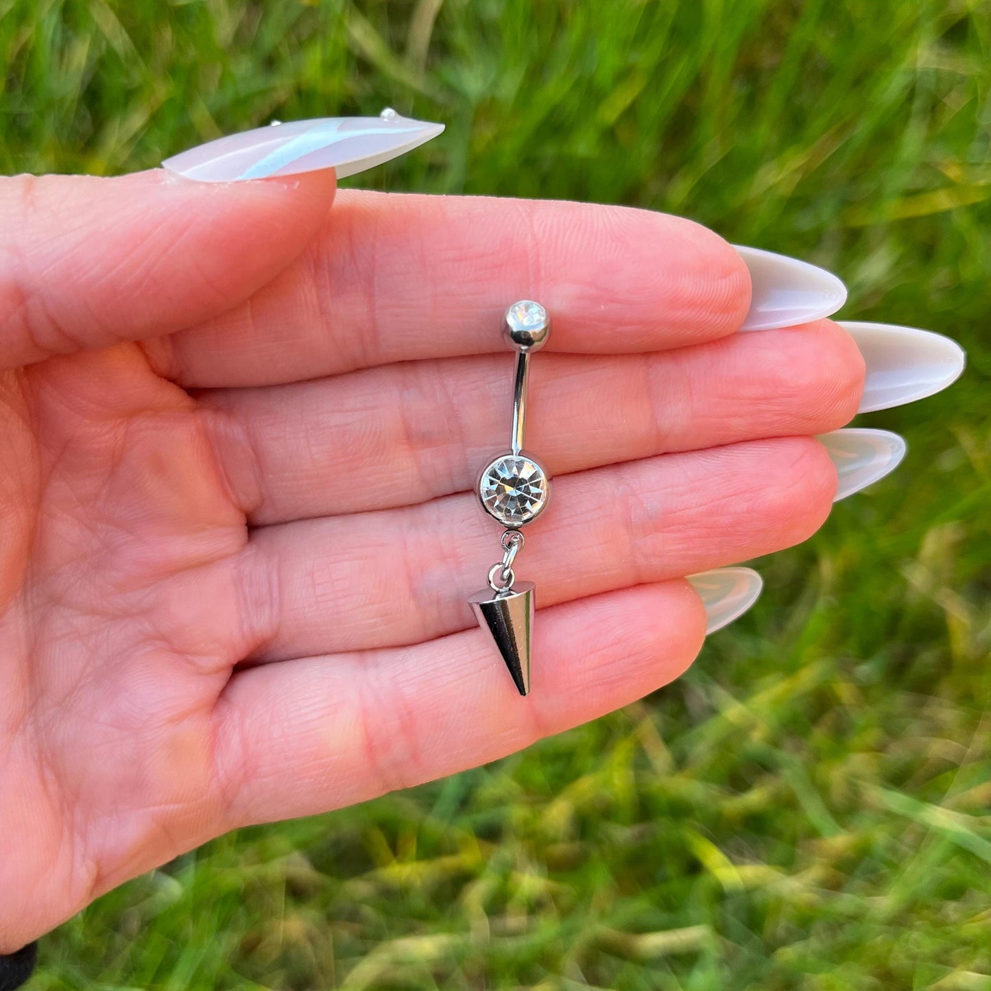 Crystal Spike Dangle Belly Button Ring: Surgical Steel Navel Piercing