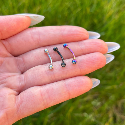 Eyebrow Piercing with Crystals: Surgical Steel, 16G 8mm/10mm