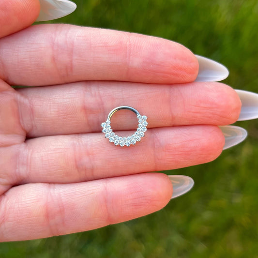 Septum/Daith ring with Crystal gems: Titanium 16G 8mm