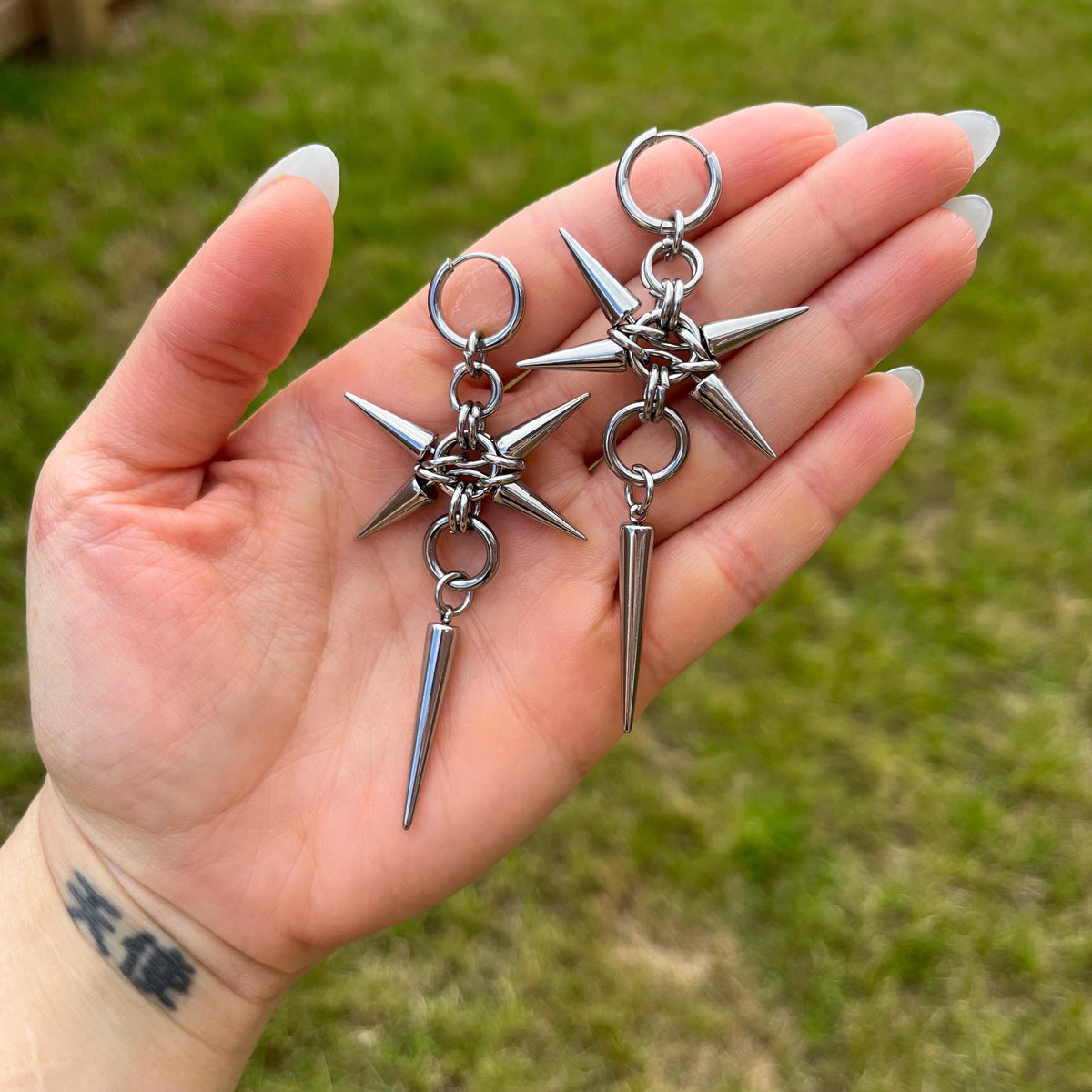 Spike Hoop Dangle Earrings | Stainless Steel Gothic Punk Grunge Alt Jewellery