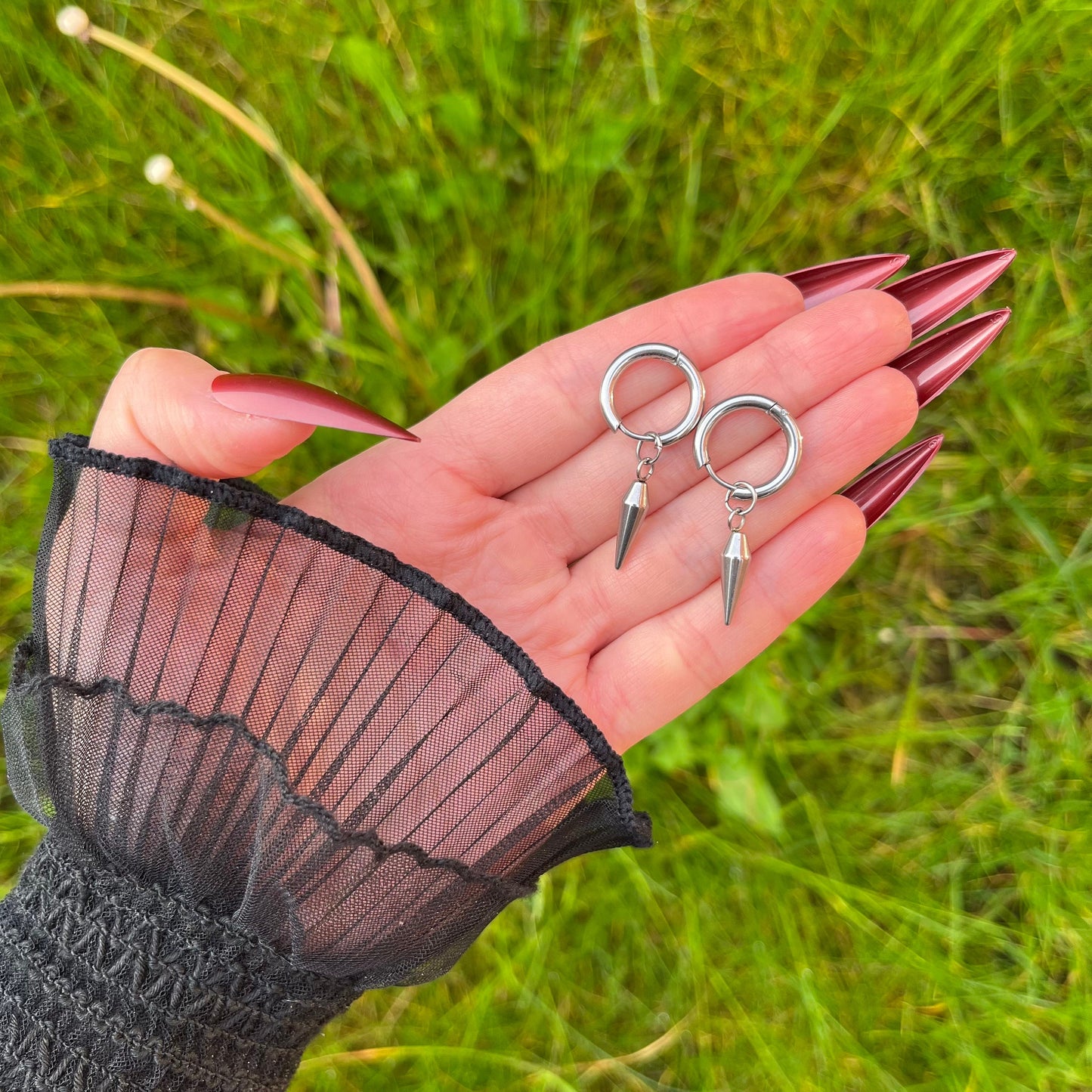 Spike Hoop Earrings, Charm Hoop Earrings, Silver Huggie Hoops, Dangle Earrings, Unisex Gothic/Grunge/Emo Spiky Dangling Earrings