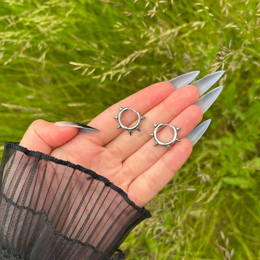 Spiky Hoop Earrings, Round Hoop Earrings, Stainless Steel Loop Earrings, Multiple sizes, Grunge Gothic Aesthetic Ear Jewellery with spikes