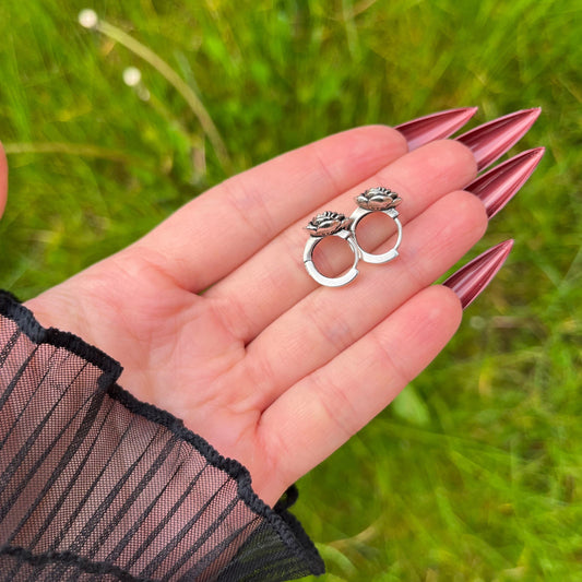 Rose Hoop Earrings, Flower Hoop Earrings, Silver Huggie Hoops, Classic Elegant Huggie Earrings, Flower Blossom Feminine Earrings