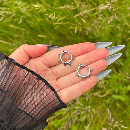 Spiky Hoop Earrings, Round Hoop Earrings, Stainless Steel Loop Earrings, Multiple sizes, Grunge Gothic Aesthetic Ear Jewellery with spikes