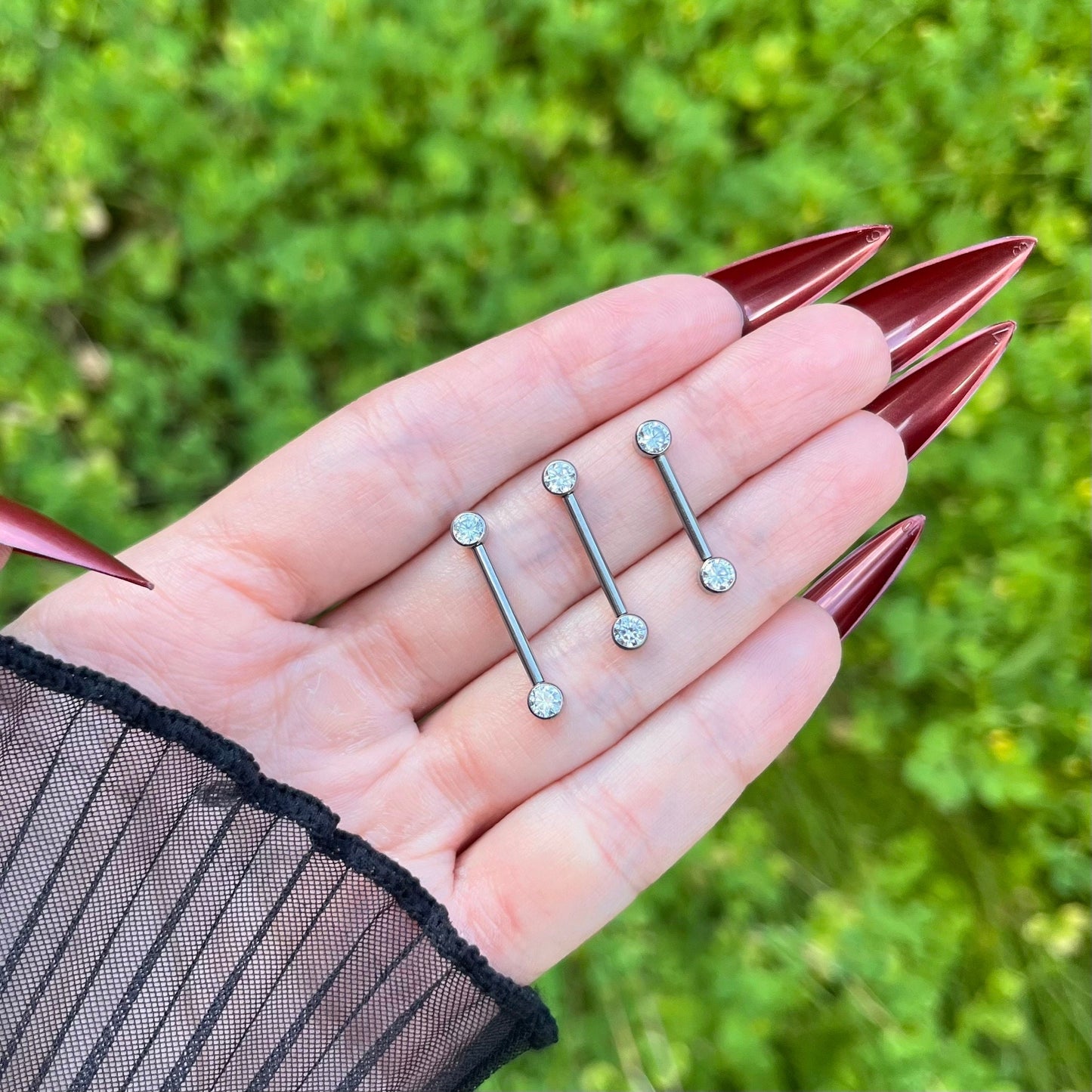 CZ Gem Titanium Nipple Barbells: 14G Nipple Piercing