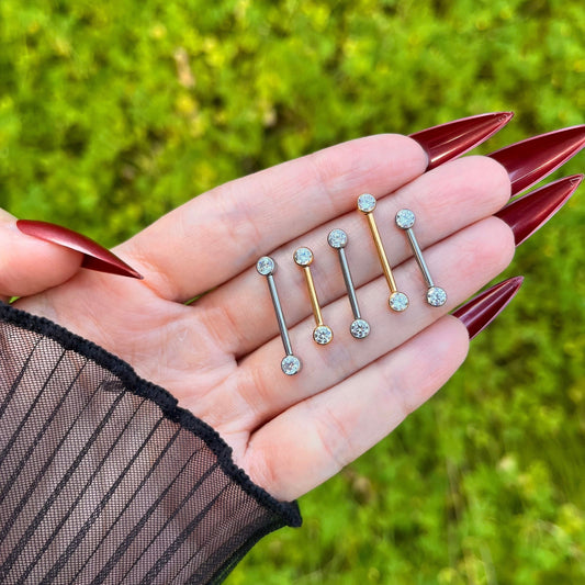 CZ Gem Titanium Nipple Barbells: 14G Nipple Piercing