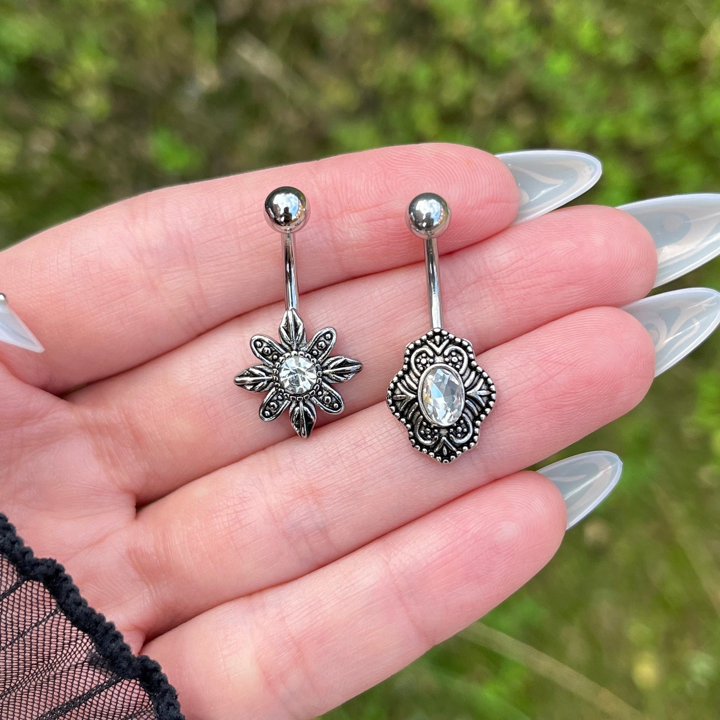 Crystal Belly Button Piercing: Stainless Steel Navel Jewelry, Vintage Style