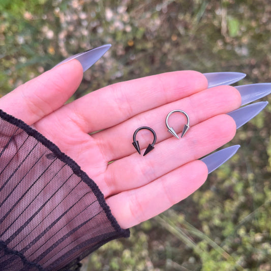 Spike Horseshoe Septum Ring: Stainless Steel Hoop, Gothic Punk Emo, 16G 8mm/10mm/12mm