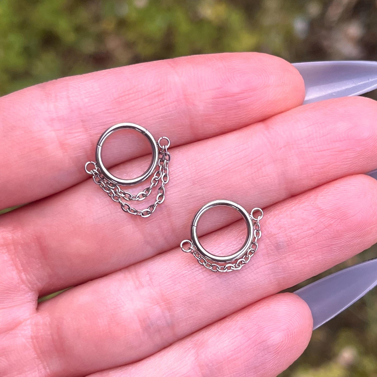Dangling Chain Septum Clicker: Stainless Steel Hinged Nose Ring 16G 8mm
