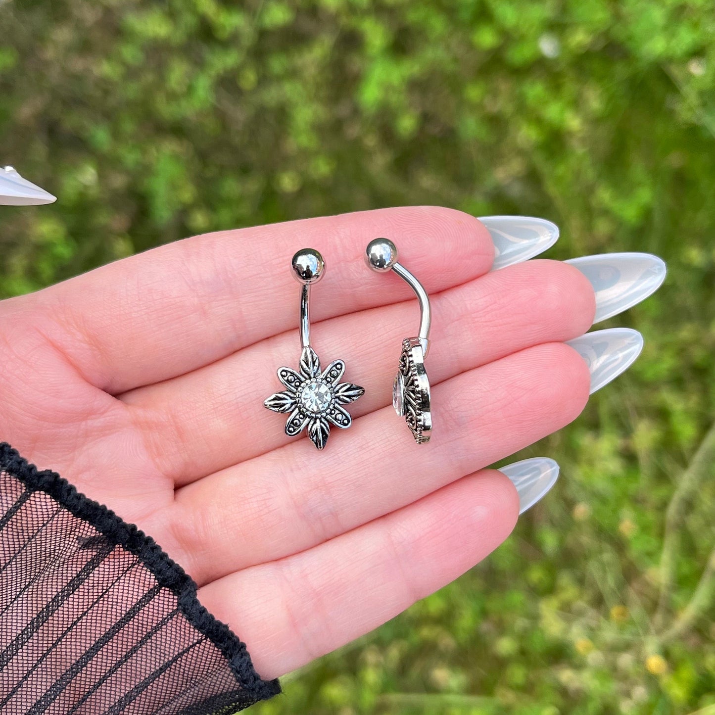 Crystal Belly Button Piercing: Stainless Steel Navel Jewelry, Vintage Style
