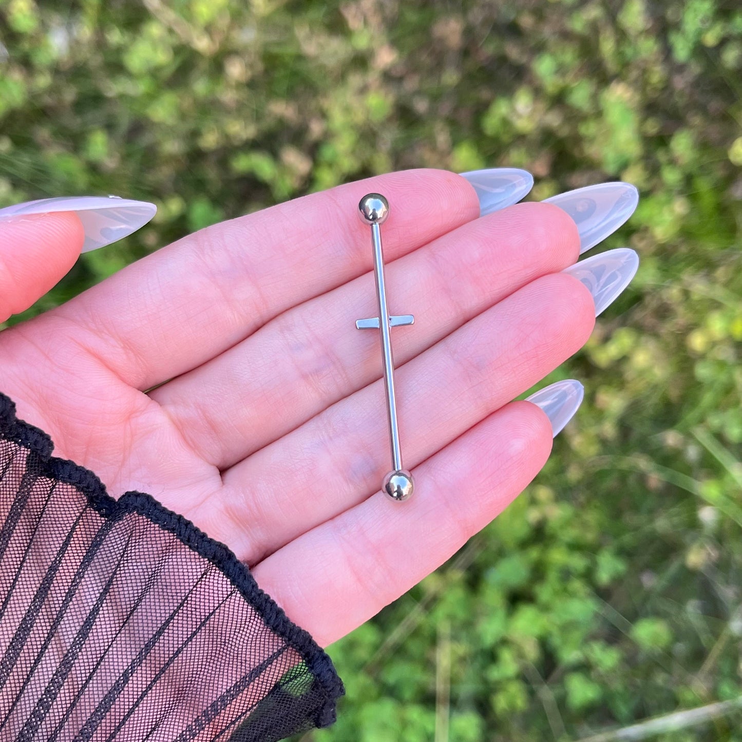 Cross Industrial Barbell Piercing: Stainless Steel Ear Jewellery, 14G 34mm/36mm/38mm
