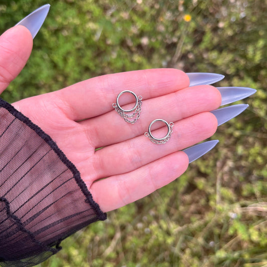 Dangling Chain Septum Clicker: Stainless Steel Hinged Nose Ring 16G 8mm
