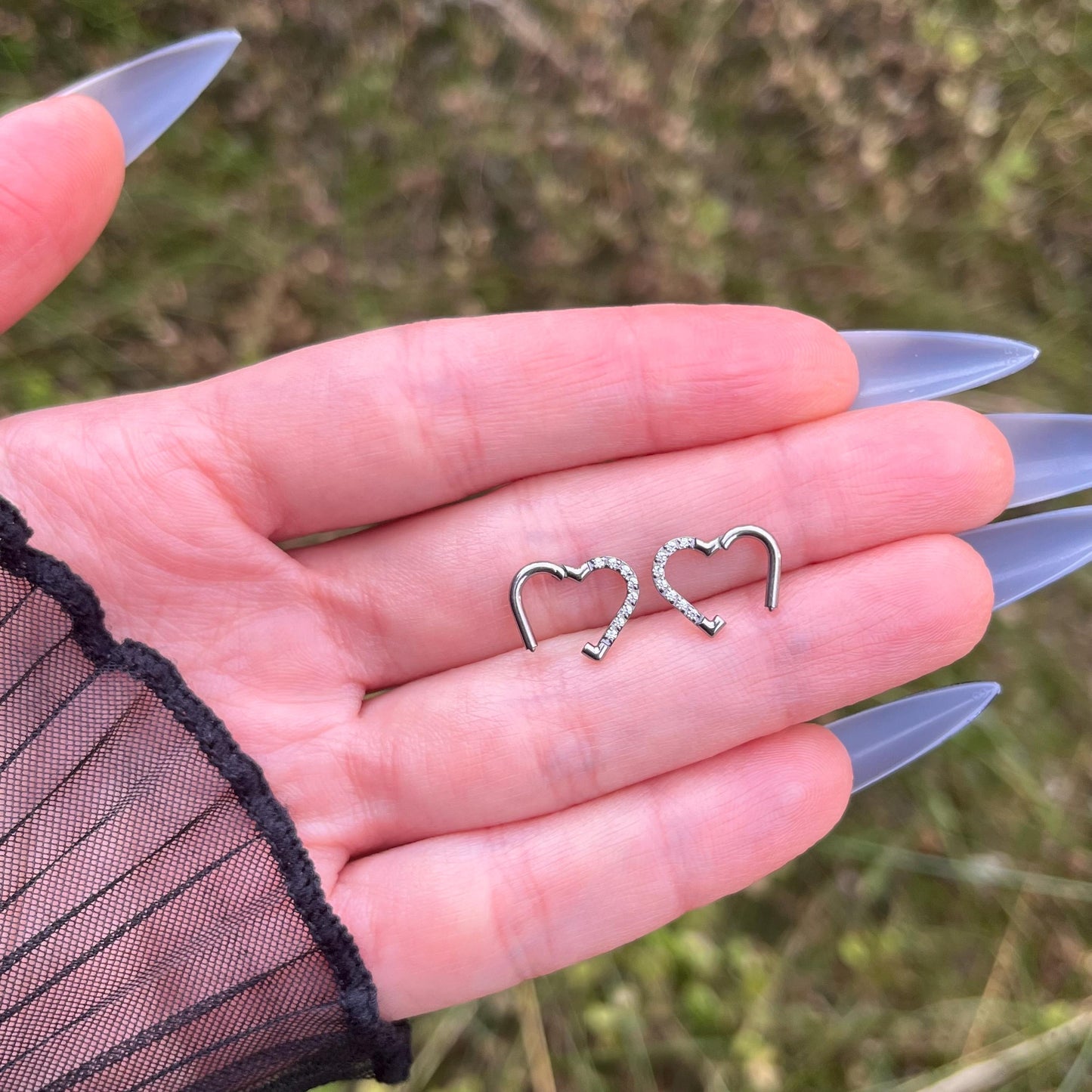 Titanium Daith Heart Ring: Crystal Gems Hinged Hoop - 16G 8mm/10mm