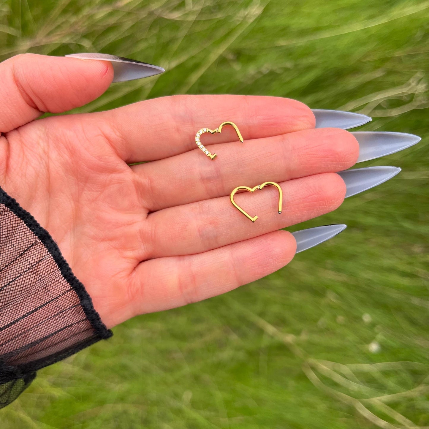 Titanium Daith Heart Ring: Crystal Gems Hinged Hoop - 16G 8mm/10mm