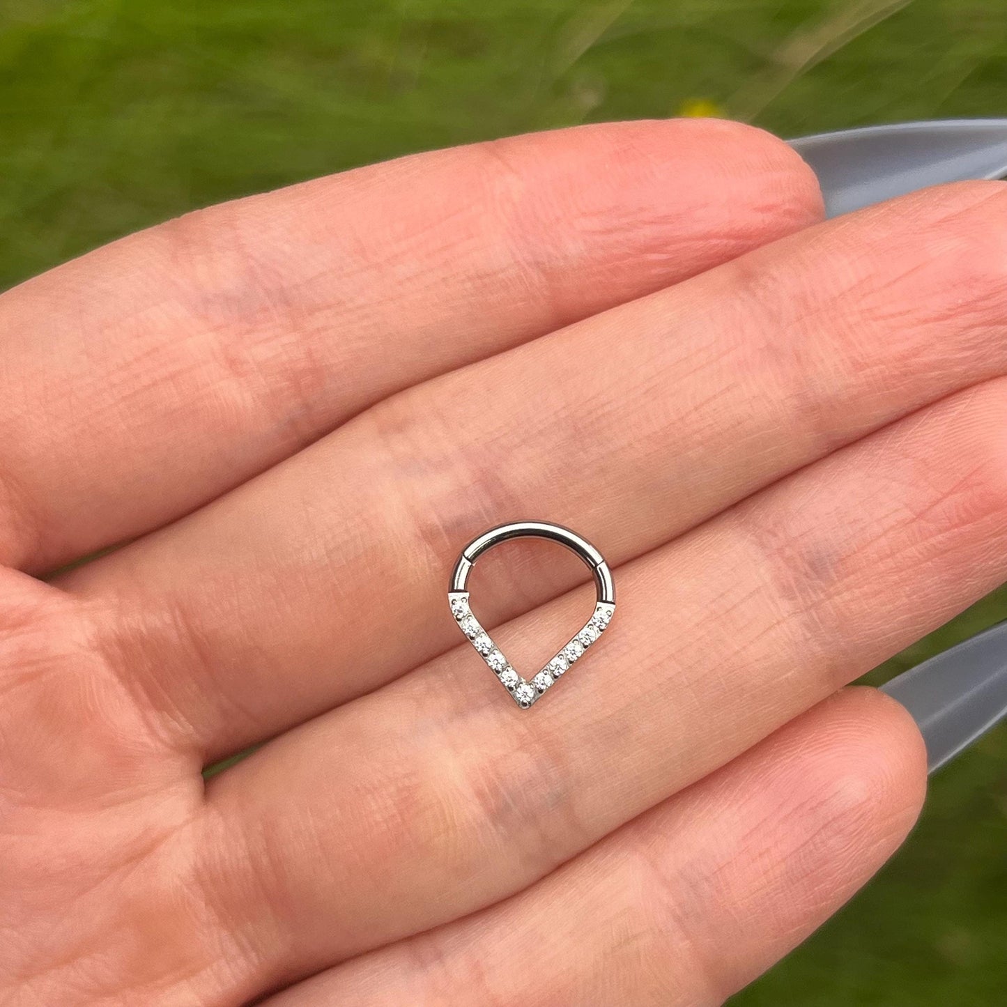 Crystal Septum Clicker: 16G Hinged Stainless Steel Nose Ring 8mm/10mm