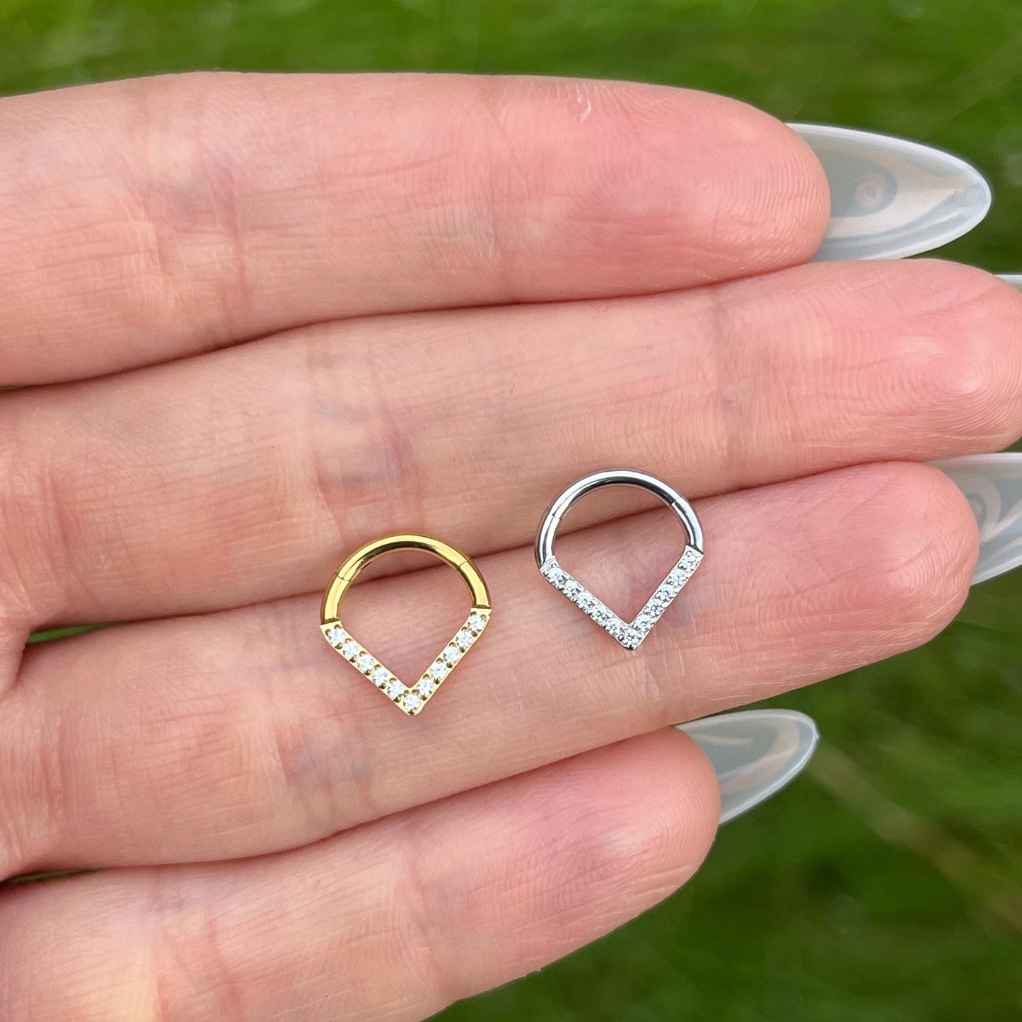 Crystal Septum Clicker: 16G Hinged Stainless Steel Nose Ring 8mm/10mm