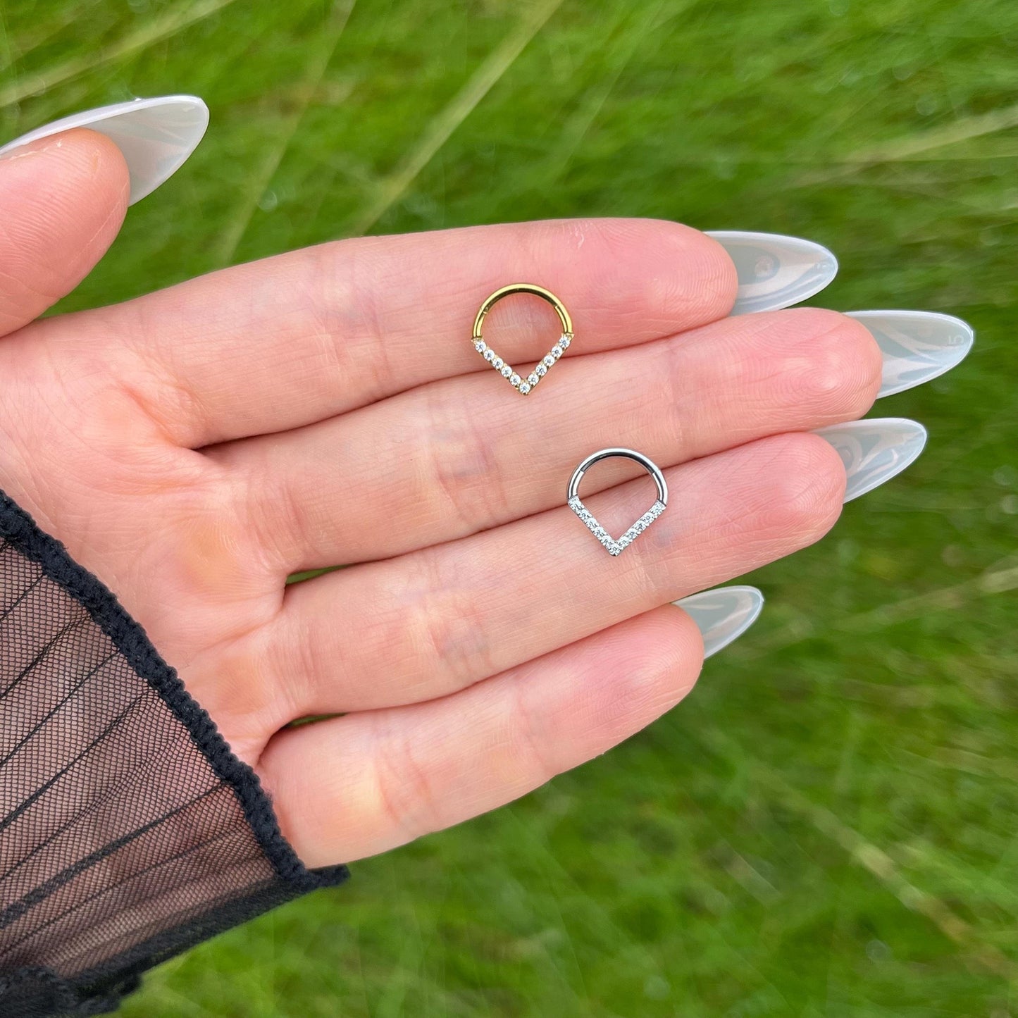 Crystal Septum Clicker: 16G Hinged Stainless Steel Nose Ring 8mm/10mm
