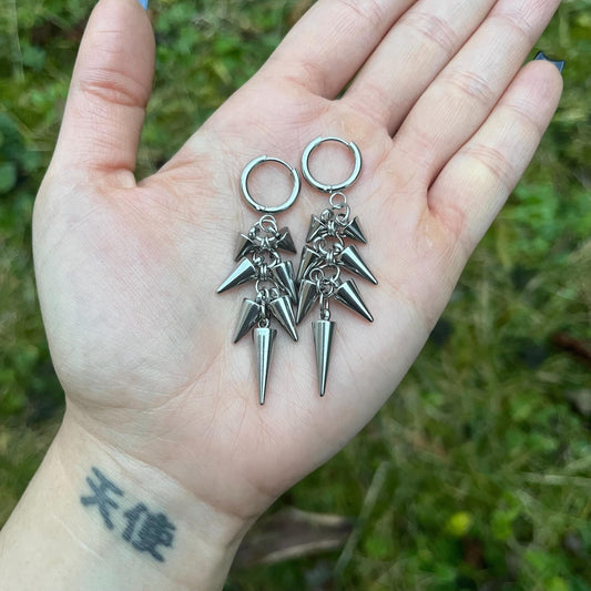 Spike Hoop Earrings: Stainless Steel Dangle Huggie Hoops