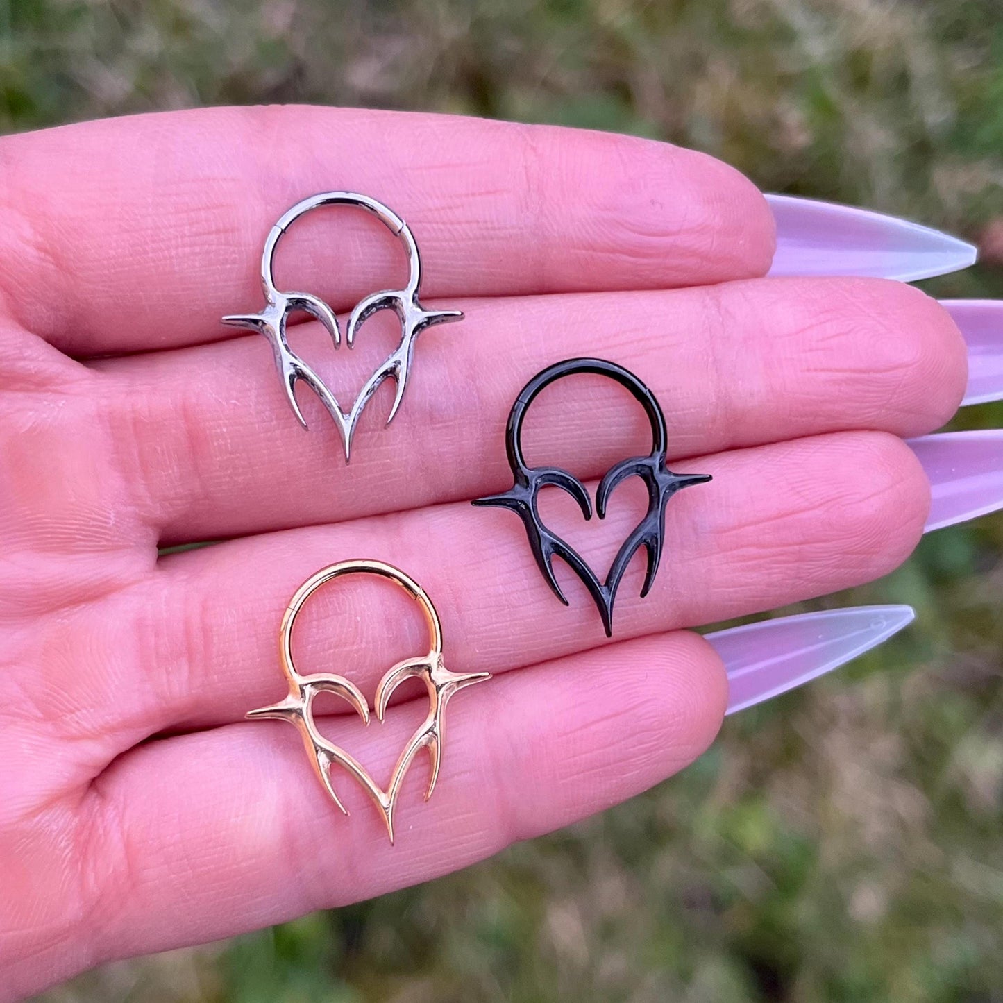 Titanium Heart Septum Clicker: Goth Punk Nose Ring, 16G 8mm/10mm