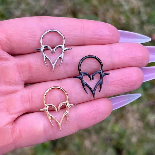 Titanium Heart Septum Clicker: Goth Punk Nose Ring, 16G 8mm/10mm