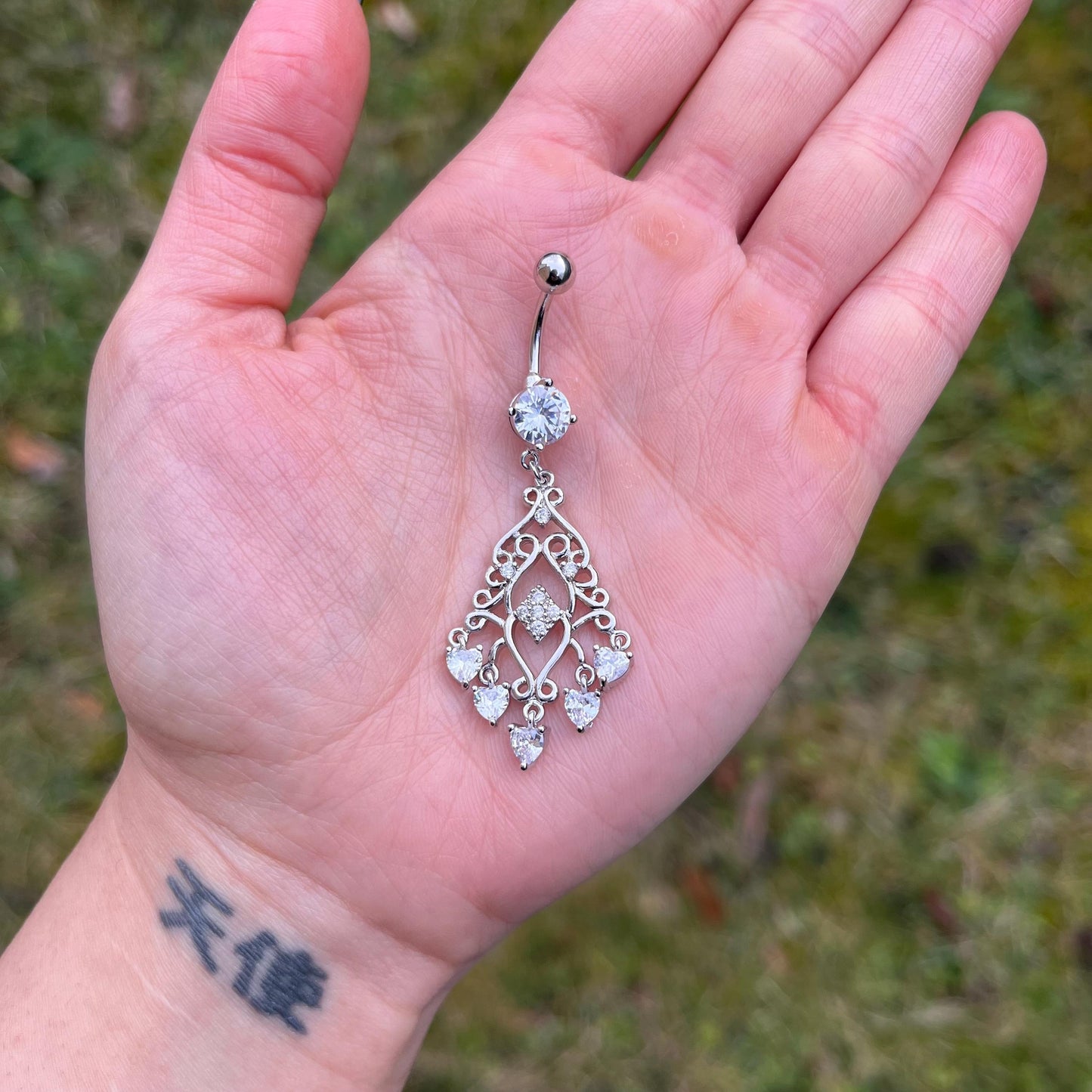 Crystals Dangle Belly Button Piercing: Silver Navel Jewellery